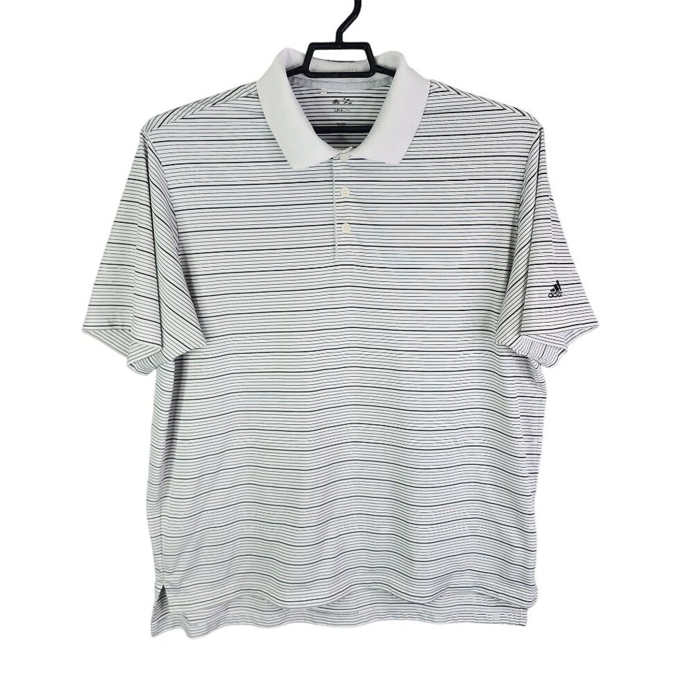 Mens Adidas Golf Polo Shirt Black White Striped Short Sleeve Size XL